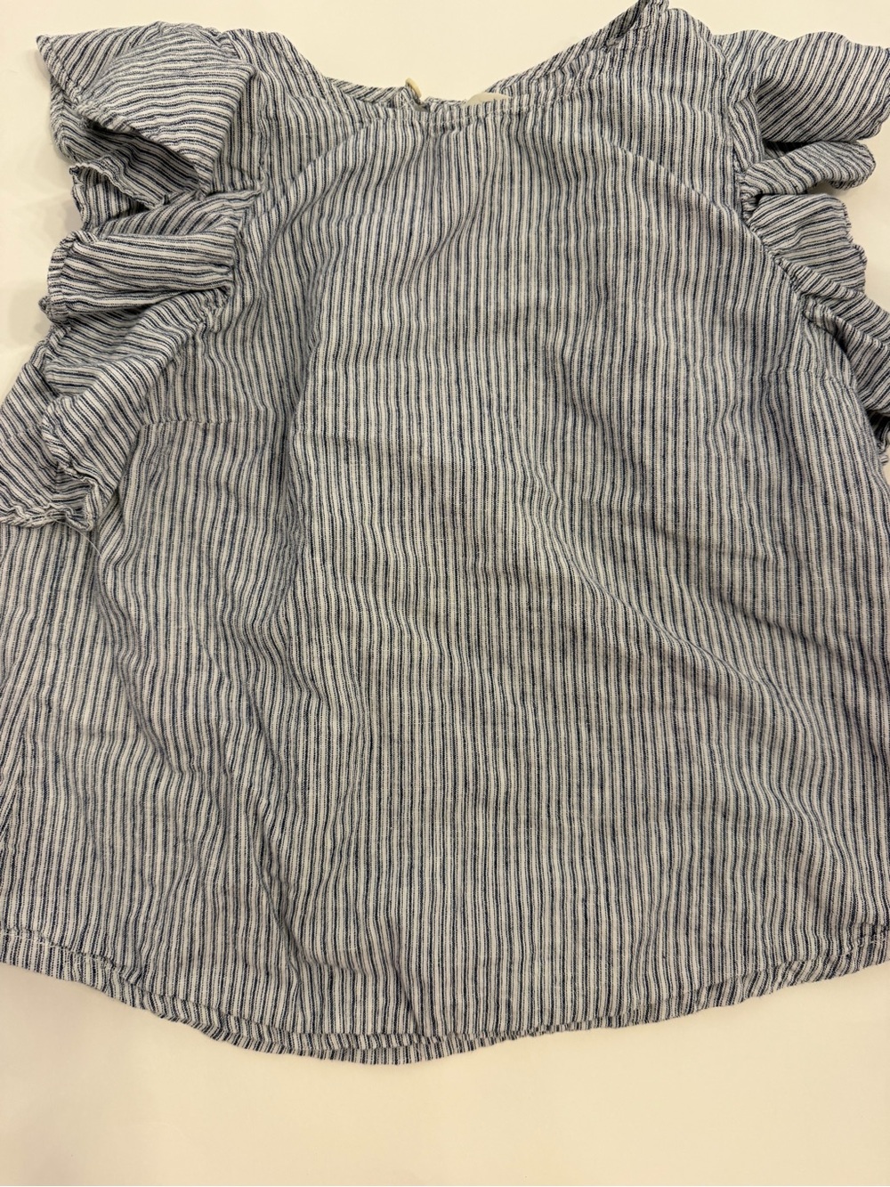 J. Crew Navy & White Striped Ruffle cotton linen blend  Sleeve Blouse size 6